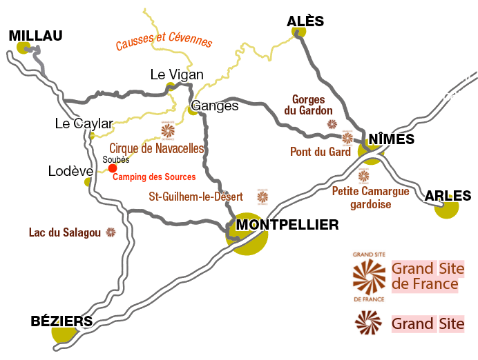 Plan d'accès camping des Sources Soubès Hérault