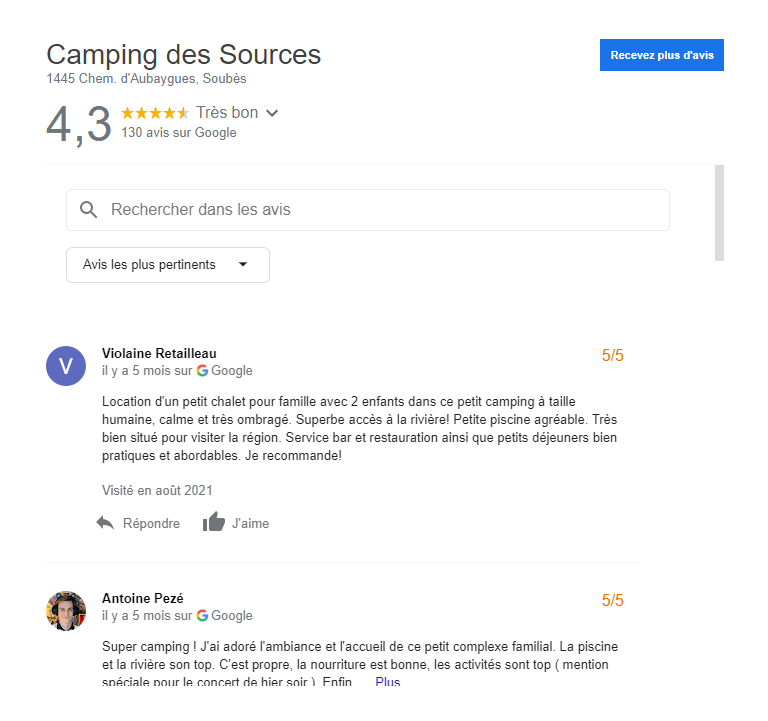 avis google camping des sources